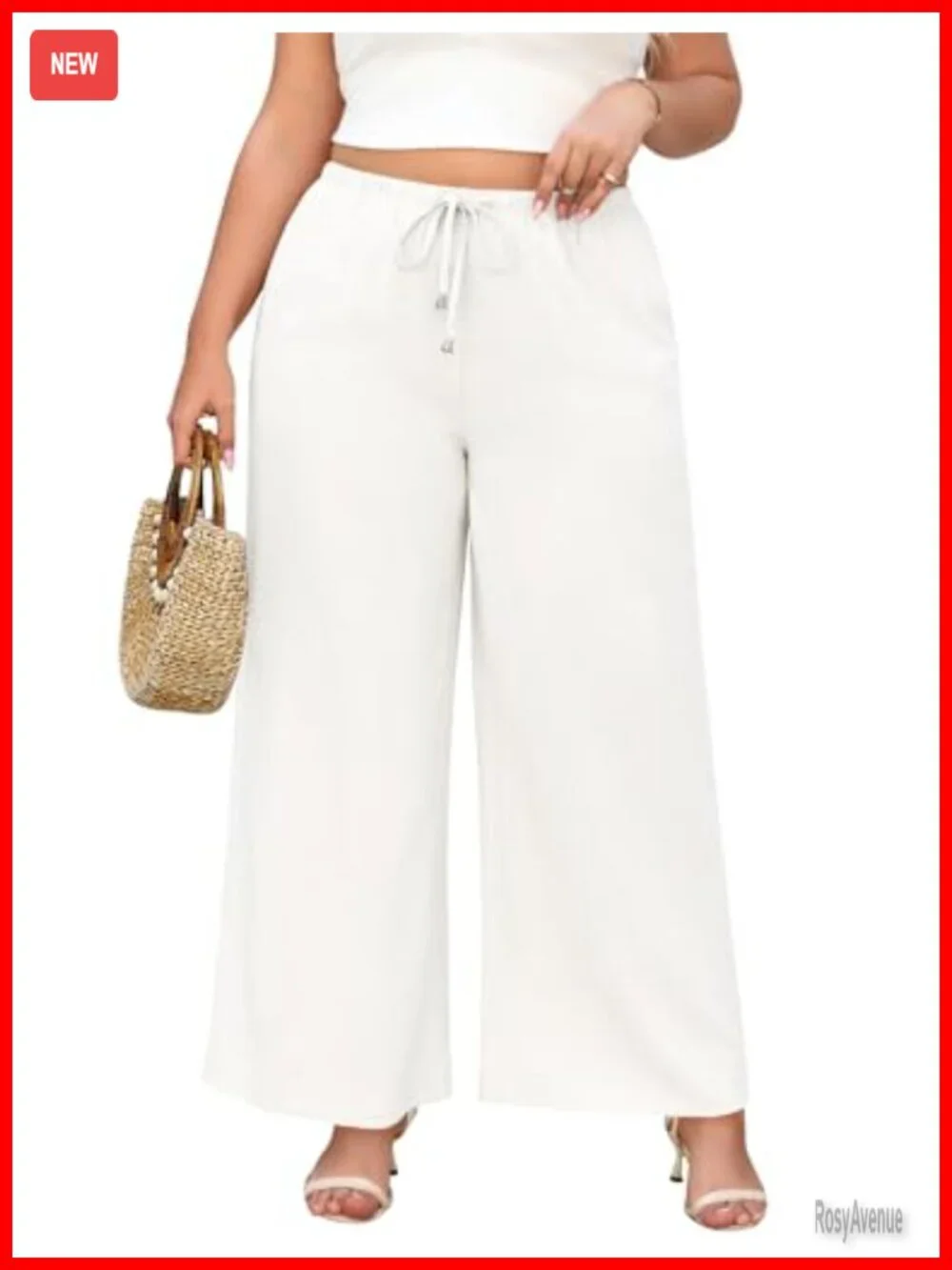 Plus Size Wide Leg Linen Palazzo Pants with Pockets Drawstring Elastic Waist